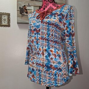 Ruby-rd Women's Orange and Blue Blouse With tie Feature